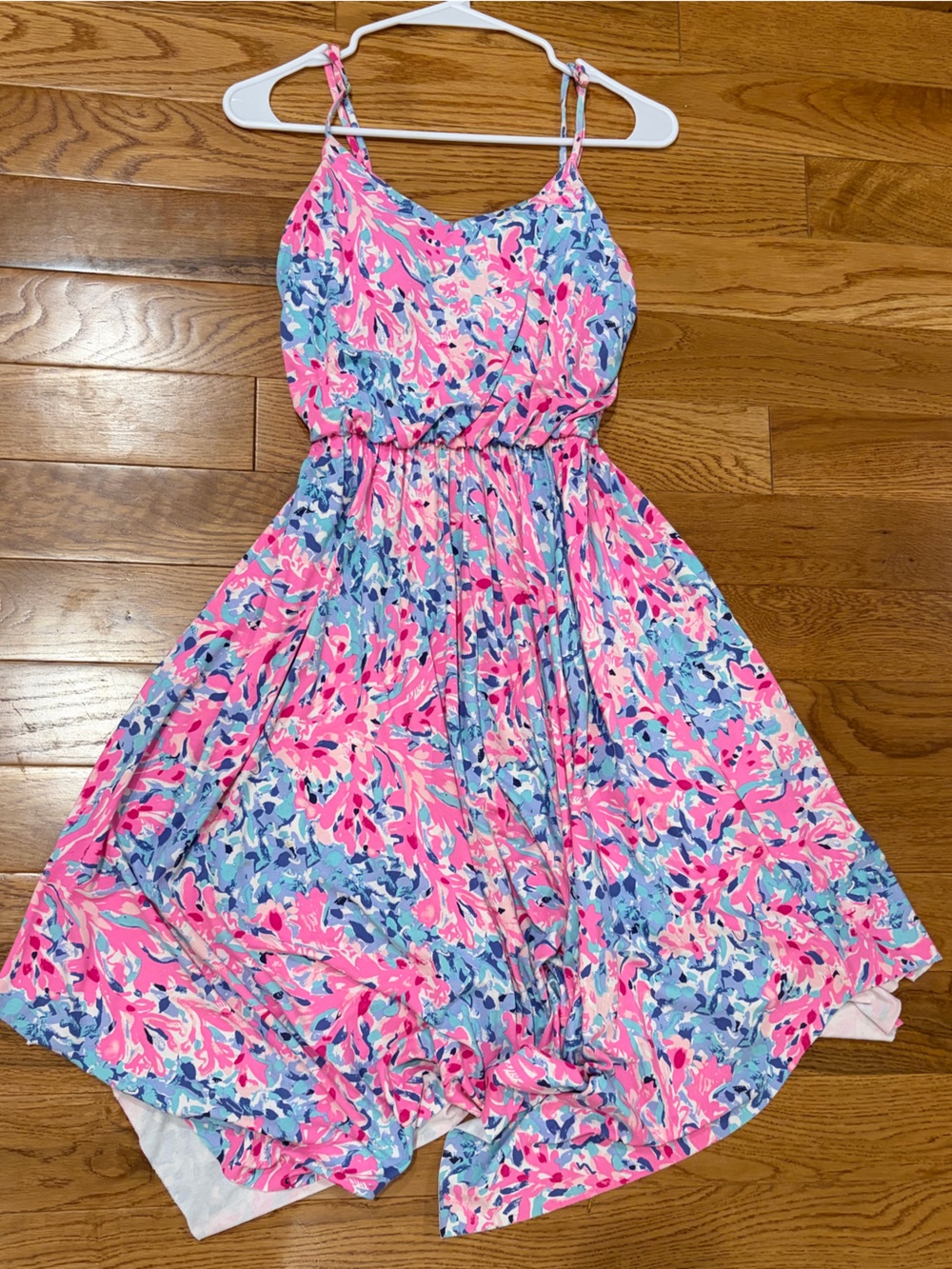 Lilly Pulitzer Maxi/Midi Dress XS Pink Blue Coral Print Padded Bra
